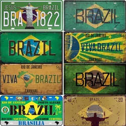 Vintage Brazil Car Number Poster License Plate Popular City Brazil National Flag Retro Tin Signs Home Decor Stickers 15x30cm