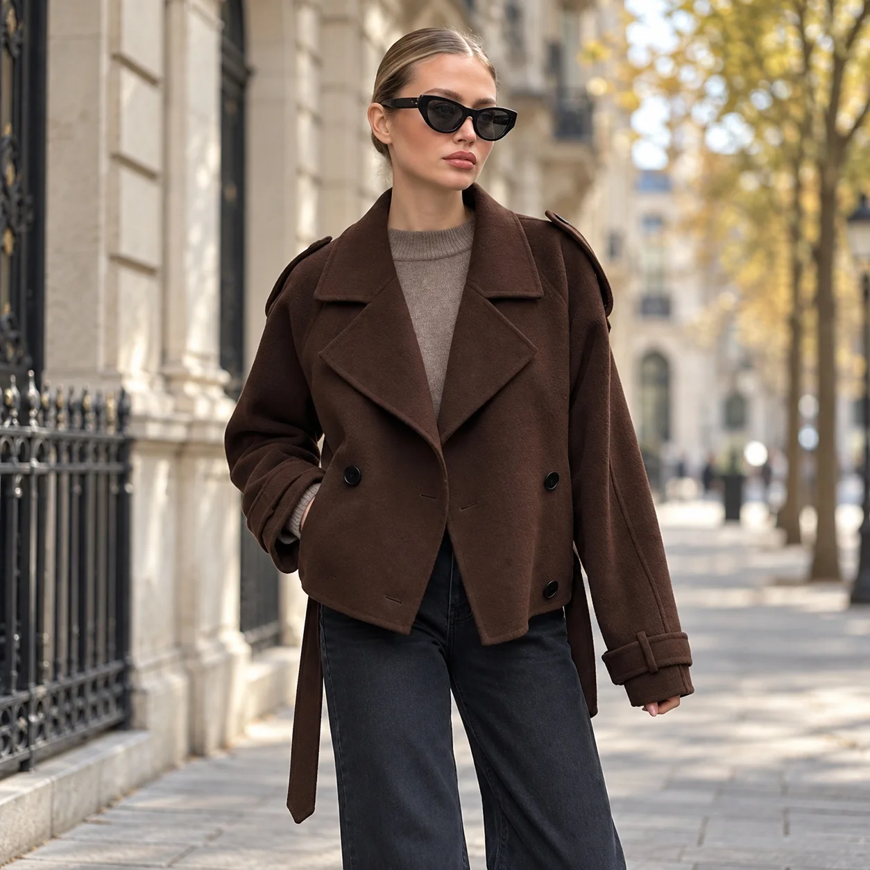 Belted Coat Loose Fit Commuter with Elegant Commuter Regular Sleeve Patchwork Winter Regular Length Elegant Thick Women Coat