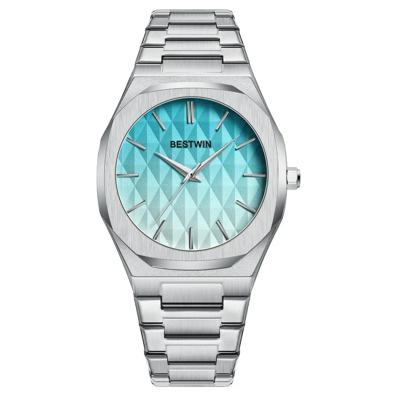 Degrade kişilik moda erkek izle reloj hombre BESTWIN Sky Blue kadranlı saatler erkekler için yaratıcı iş erkek saatler