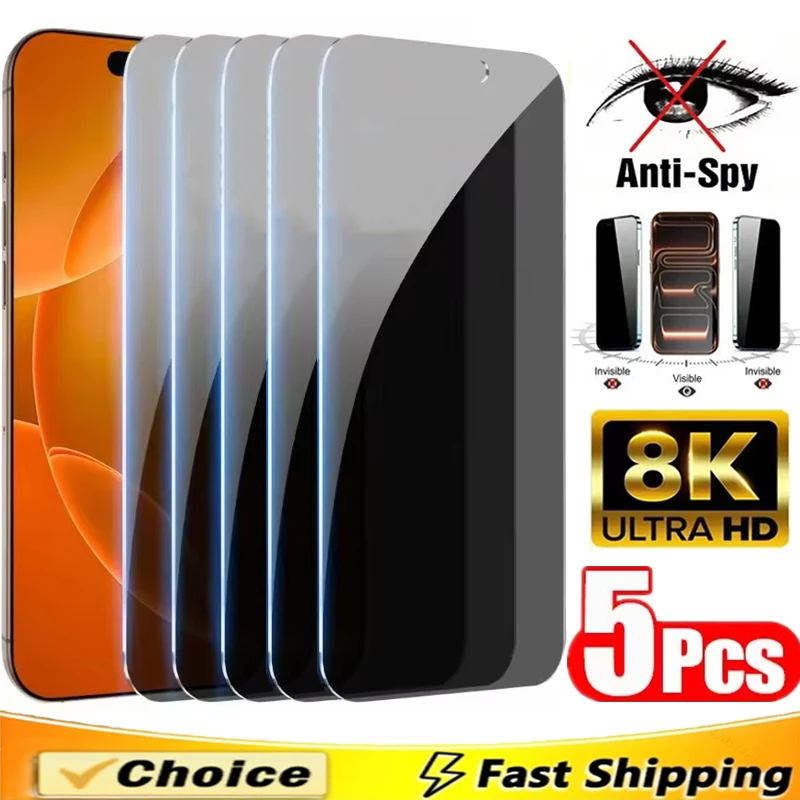 

5Pcs 8K Privacy Screen Protectors for IPhone 17 13 14 12 11 15 16 Pro Max Plus Anti-spy Glass for IPhone 17 Air PRO XR X XS SE