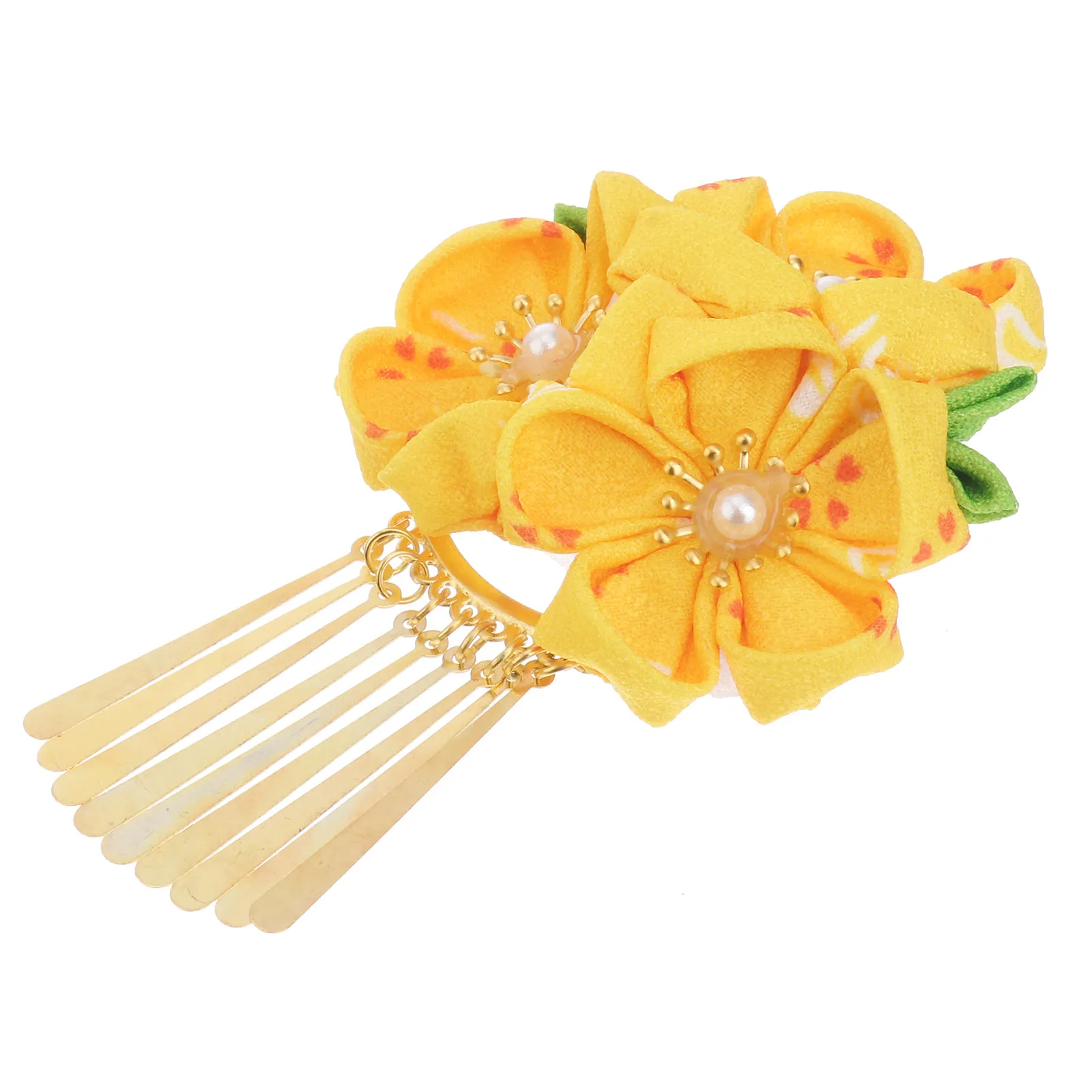 

Hanfu Tassel Flower Hair Clips Yellow Japanese Style Floral Hairpin Barrette for Kimono Wedding Party Cosplay Festival Hair