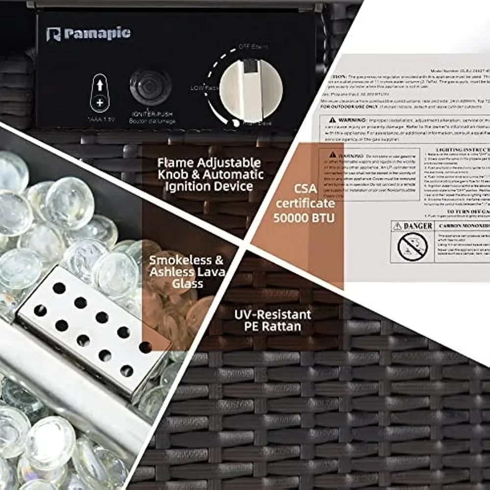 Propane Fire Pits,  BTU Auto-Ignition Outdoor Fire Pit Table with Glass Wind Guard,41 Inch Outdoor Fire Tables