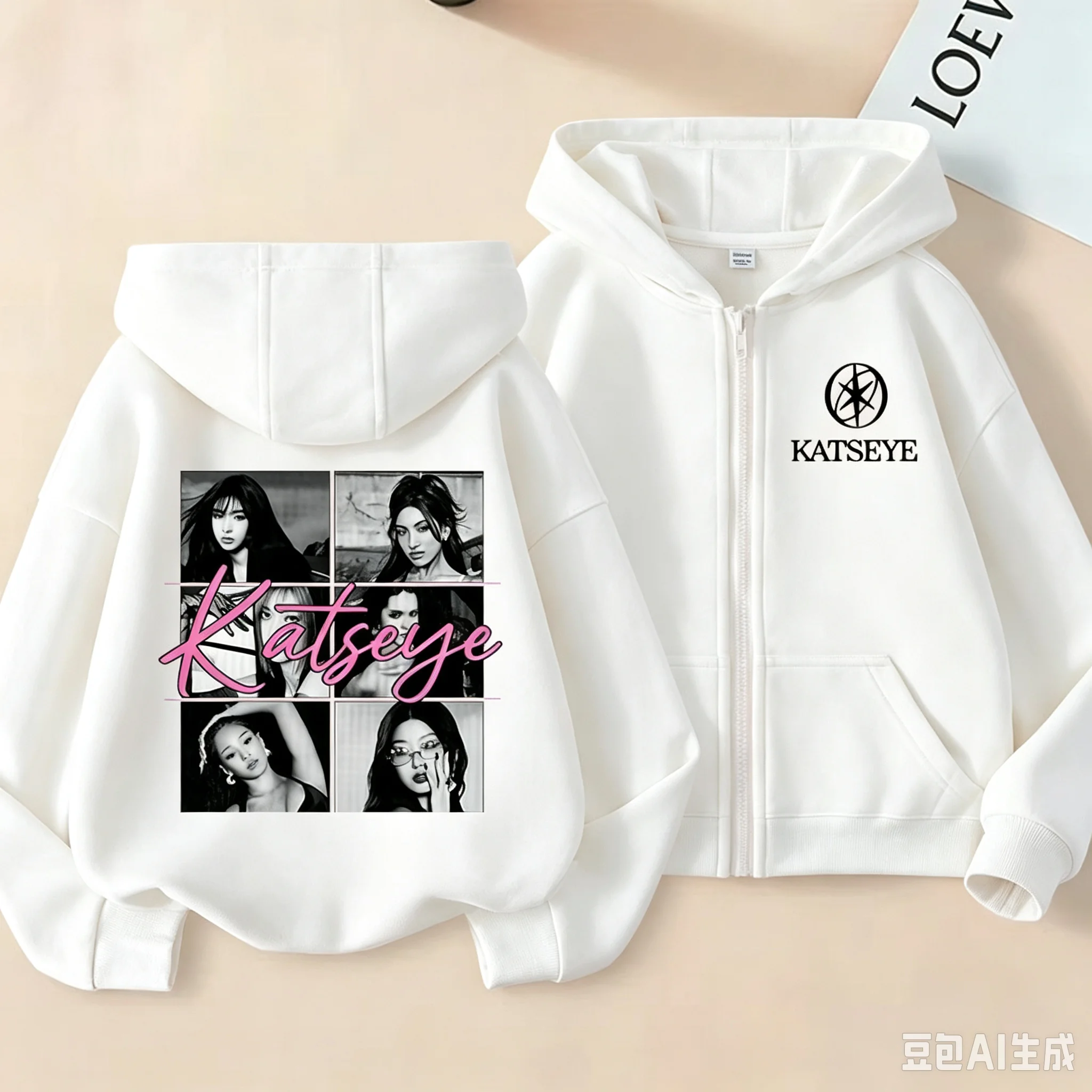 Modische Mädchenkleidung, Mädchen-Gruppe KATSEYE, Reißverschluss-Hoodie, modischer Kapuzenpullover für Jungen, 2026, neue Kinder-KATSEYE-Reißverschluss-Freizeit-Oberteile – Detail 1