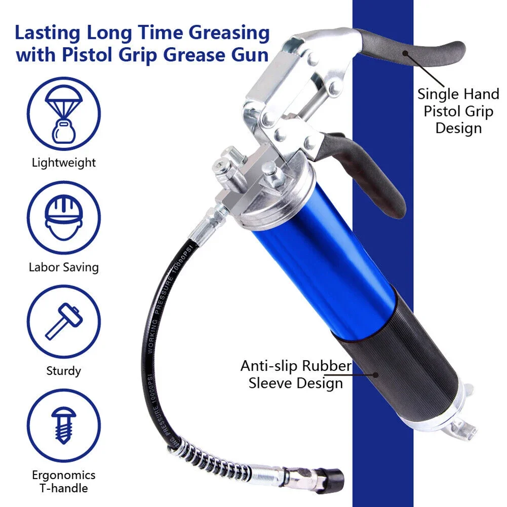 Manual Grip Grease Gun Aluminum Alloy Mini Grease Gun 6000-7000PSI Handheld Grease Filling with Flexible Hose