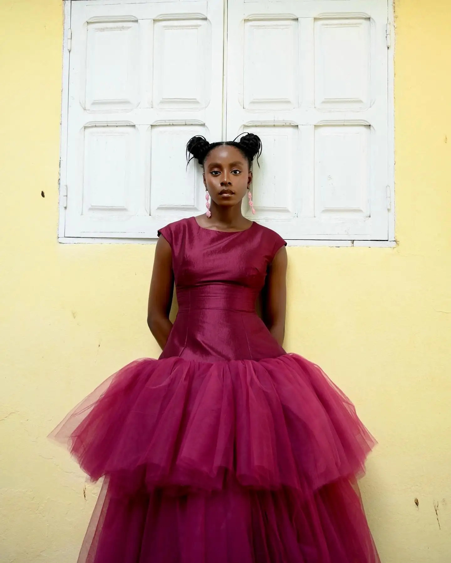 Extra Puffy Burgundy Tulle Prom Ball Gown Dress Unique Ruffles Mesh Tea Length Wedding Guest Dress Fluffy Tulle  Evening Dress