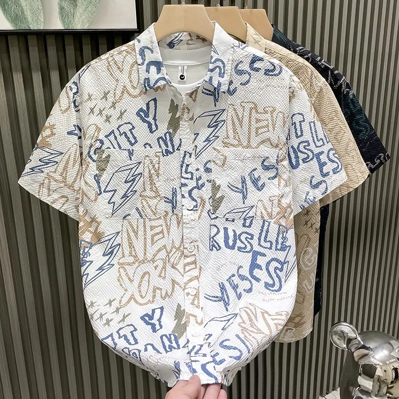 

2026 new style mens shirts high quality Summer fashion Casual slim-fit letter print slim fit shirt men size M-3XL