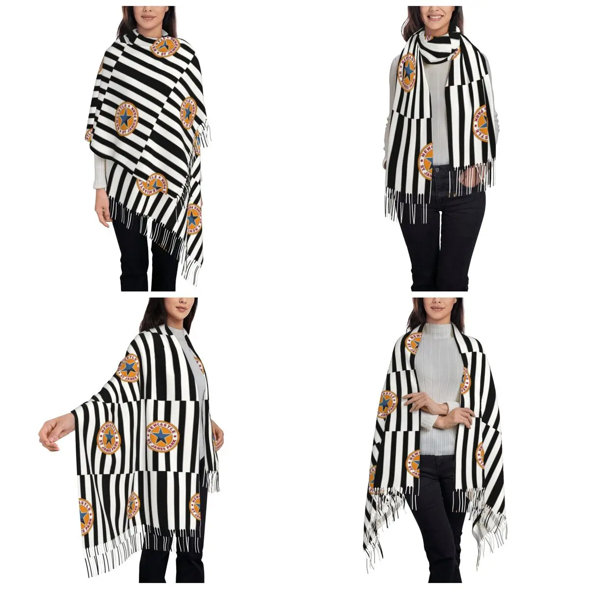 Magpies Newcastle - وشاح Newcastle Magpies أوشحة شرابة للنساء شالات دافئة ناعمة ويلتف شال خريف وشتاء كبير