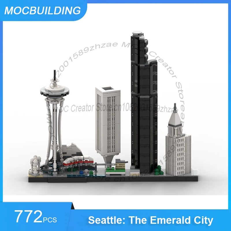 MOC Building Blocks Seattle The Emerald City Model DIY Assemble Bricks Display Architecture Skylines Creative Toys Gifts 772PCS