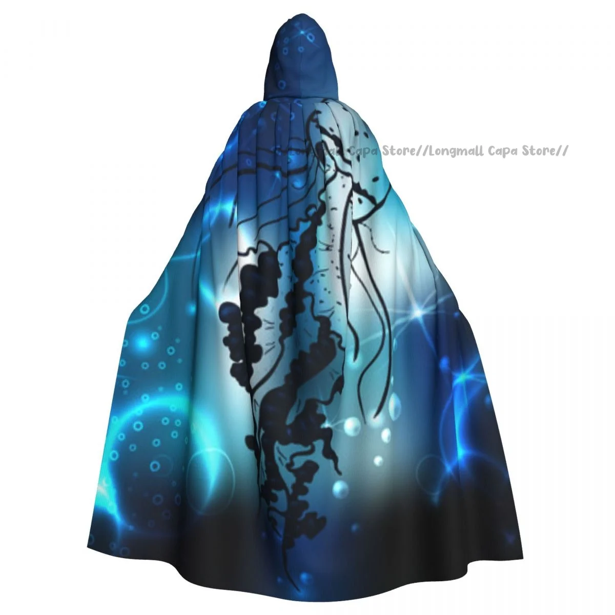 Jellyfish Painting Cloak Hooded Cosplay Costume Halloween Adult Long Party Cape