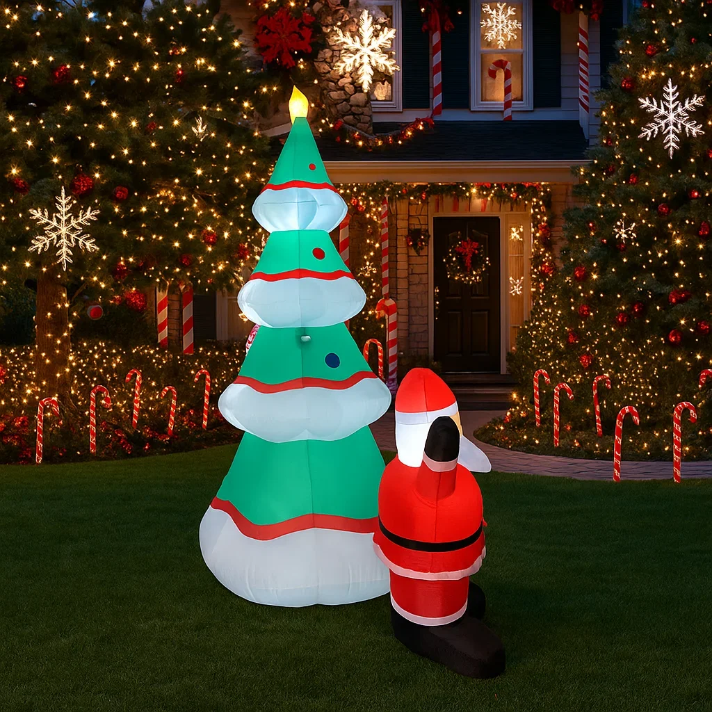 2.1M/6.8FT Christmas Decorations Inflatable Toy Santa Claus Tree Penguin Home Yard with LED Light Party Christmas Decor Toy