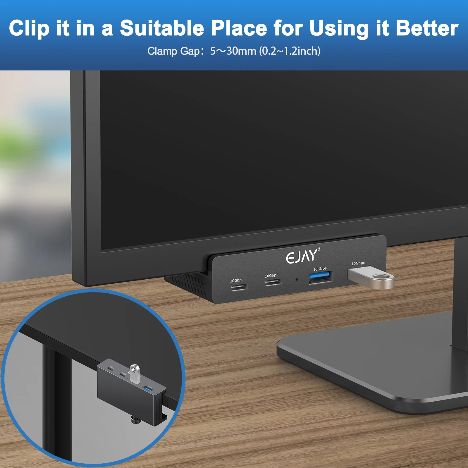 EJAY USB HUB 5/10Gbps Aluminum USB3.1 Splitter Adapter Clip-type Multi Splitter High Speed Data Transmission for PC Accessories