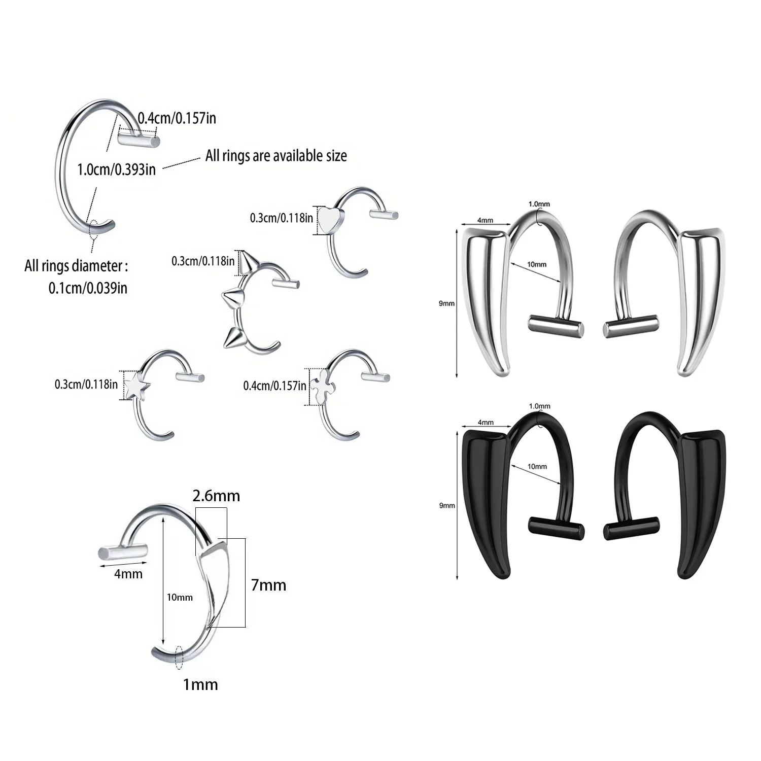 1 زوج مصاص دماء فانغ شكل الفولاذ المقاوم للصدأ وهمية الشفاه Labret ثقب الجولة فو الشفاه كليب الشرير غير ثقب الجسم ثقب المجوهرات #6