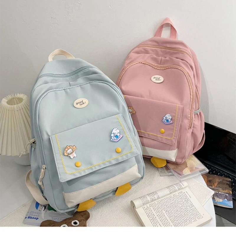 Japanese Cute Cartoon Canvas Schoolbag Female Autumn New Korean Solid Color Girl Backpack Campus Student Bag