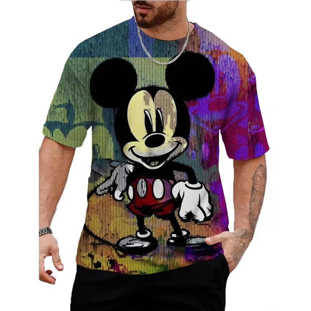 

Summer Disney Mickey Mouse T-Shirt Men Cartoon Stylish Short Sleeve Clothing Male Daily Casual Streetwear O-Neck Tops Tees