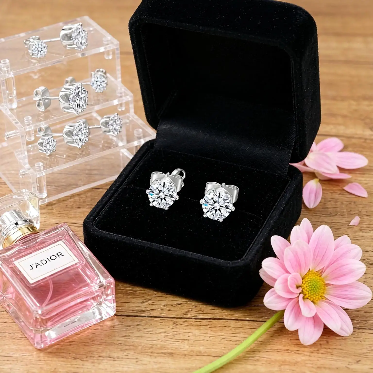 6Pairs 925 Sterling Silver 3/4/5/6/7/8MM Mixed Size Crystal Zircon Stud Earrings for Women Men Party Jewelry Gifts Accessory
