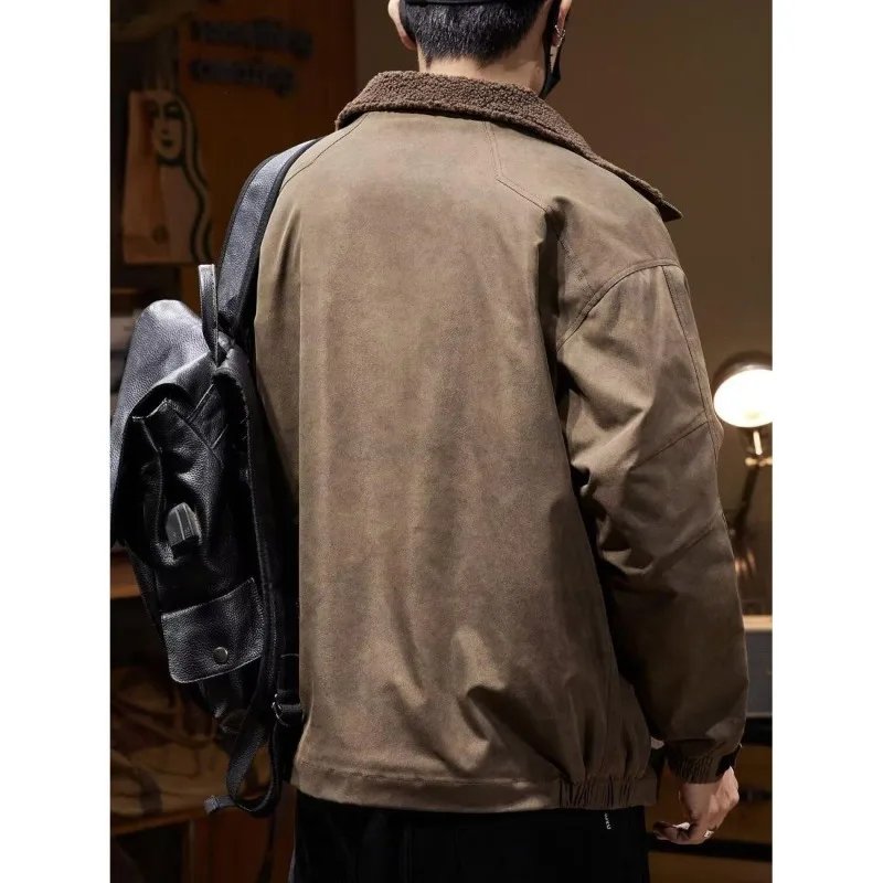 Mens Jacket Harajuku Autumn Winter Thick Warm Cotton Puffer Coat Sport Casual Bread Style Outerwear Trendy Streetwear Fashion