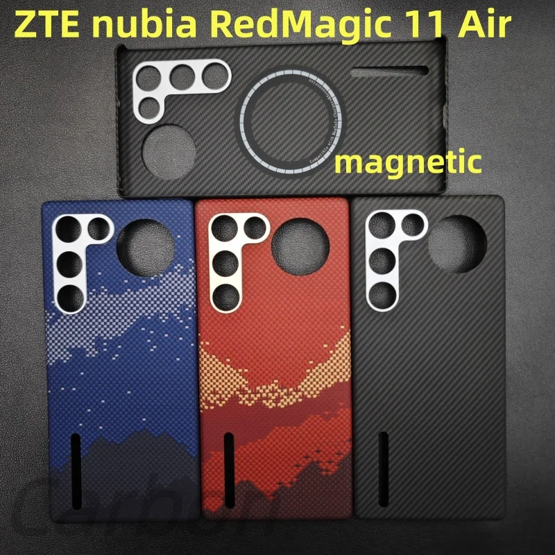 

Carbon Fiber Magnetic Case for For ZTE nubia RedMagic 11 Air Cases Magnetic Metal Ring Ultra-thin Aramid Fiber Cover