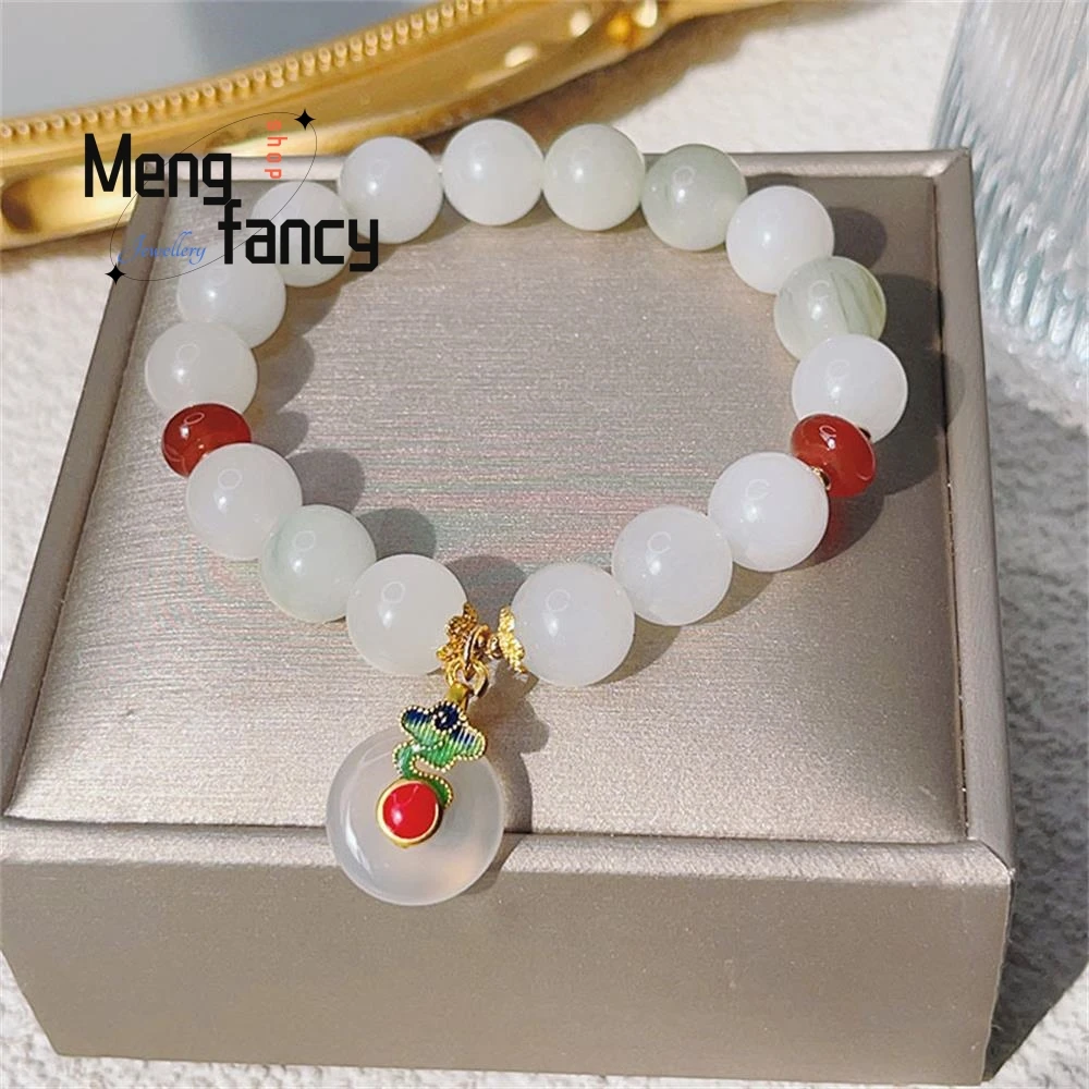 

Natural New style Tianshan Cui Retro Xiangyun Peace Buckle Bracelet Elegant High-grade Sexy Young Girls Fashion Luxury Jewelry