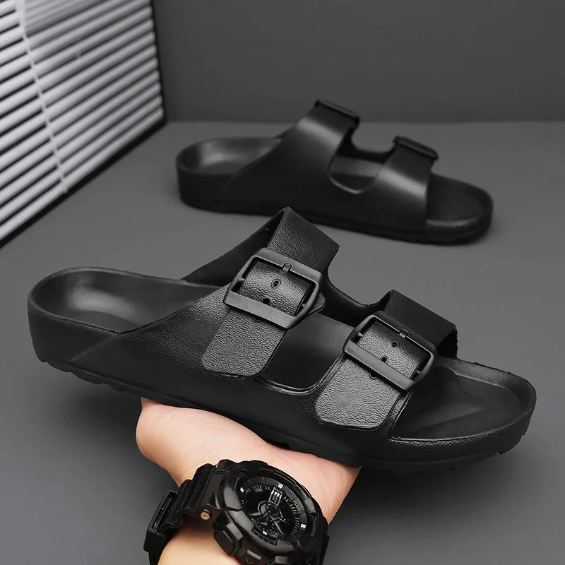 

Trendy Men's Slip-On Beach Slippers with Casual Buckle, Comfortable Flat Heel Cover for Couples