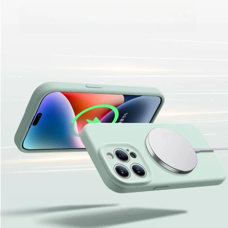 Luxury Pastel-Color Liquid Silicone Built-In Magnetic Ring Phone Case For iPhone18 Pro Max17 16 15 14 13 Wireless Charging Cover