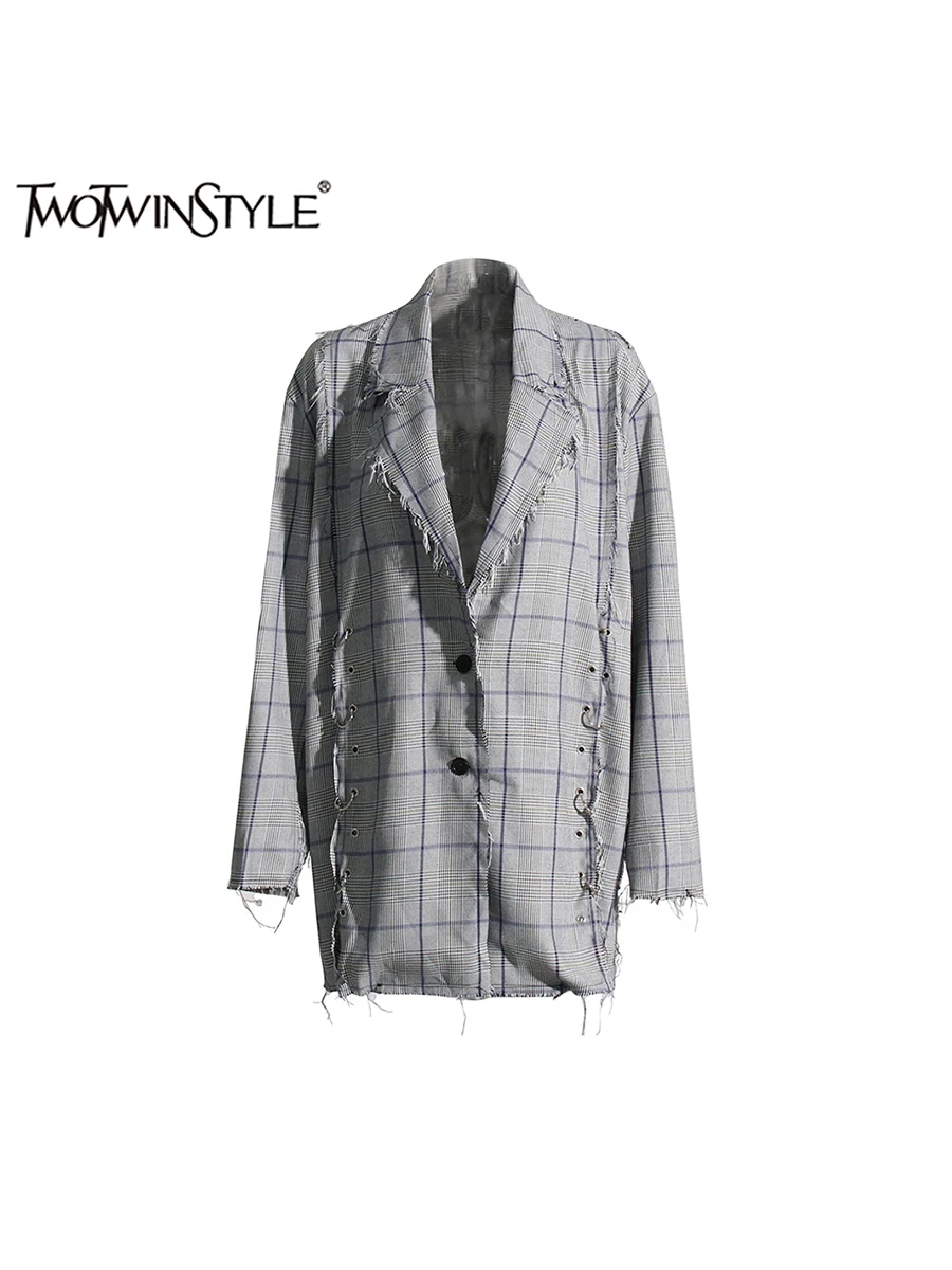 

TWOTWINSTYLE хитовый цвет, свободные пиджаки на пуговицах для женщин, темпераментные минималистичные пальто с длинными рукавами и лацканами, женская мода, новинка