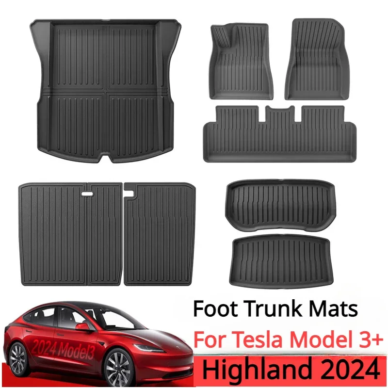 For Tesla Model 3+ Trunk Mats TPE Front Rear Trunk Mat Waterproof Wear-resistant Foot Pads New Model3 Highland Accessories 2024