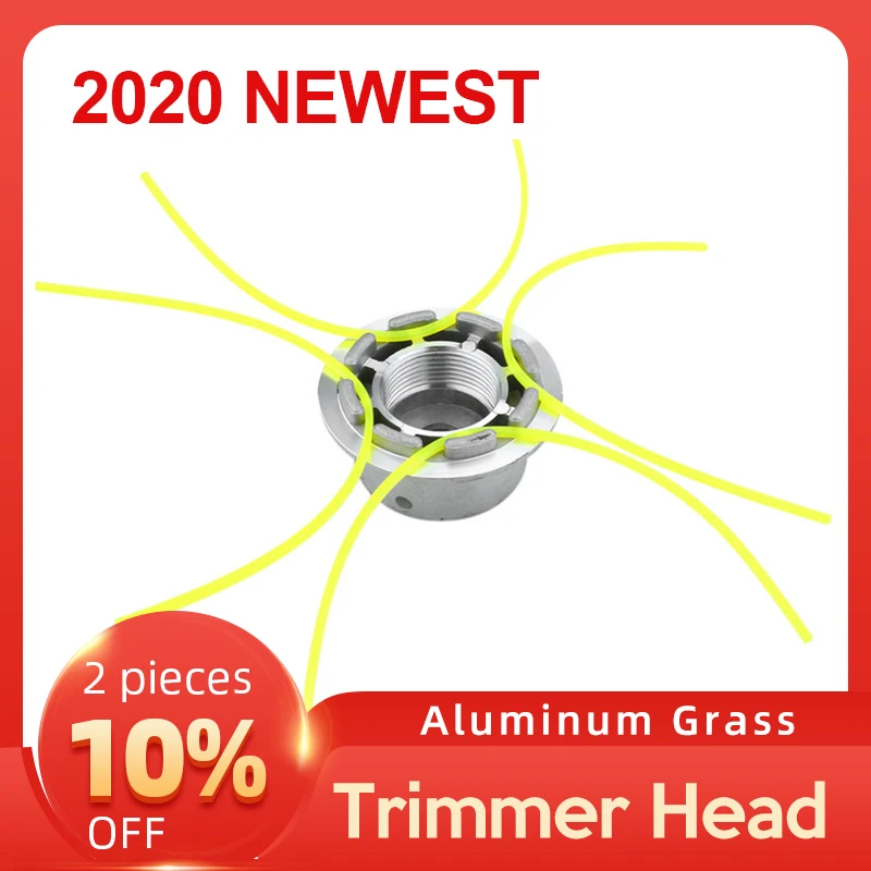 Cabezal Universal de aluminio para cortacésped, desbrozadora con 4 líneas, hilo de nailon, color plata