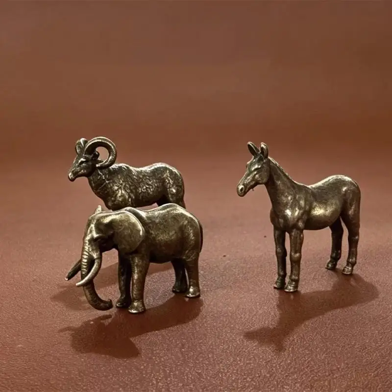 Solid Brass Animal Figurines Horse Ram Elephant Rhinoceros Toad Tiger Retro Design For Home Office Decor Collectible Gift