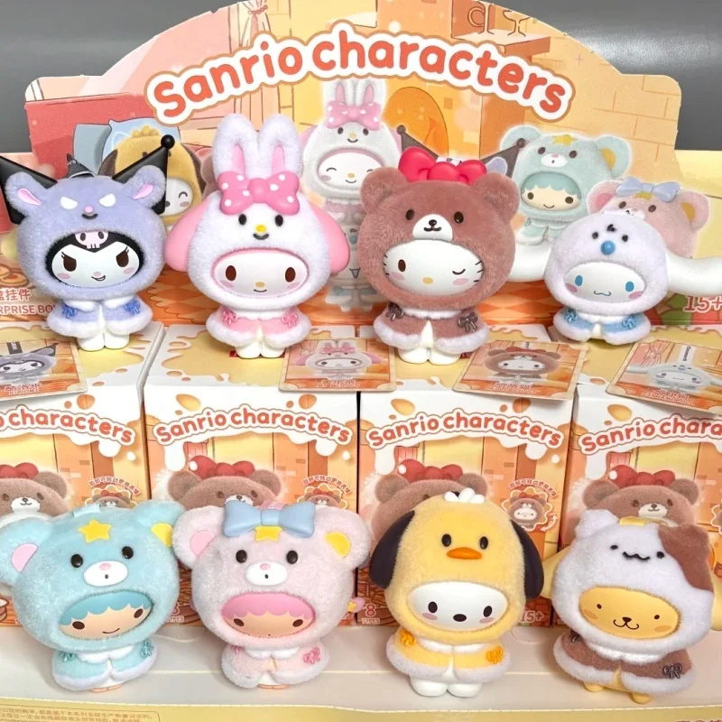 Caja ciega de la serie Sanrio Little Cloak, muñeca bonita flocada Kuromi que cambia la cara, adorno coleccionable, regalos de cumpleaños, disponible