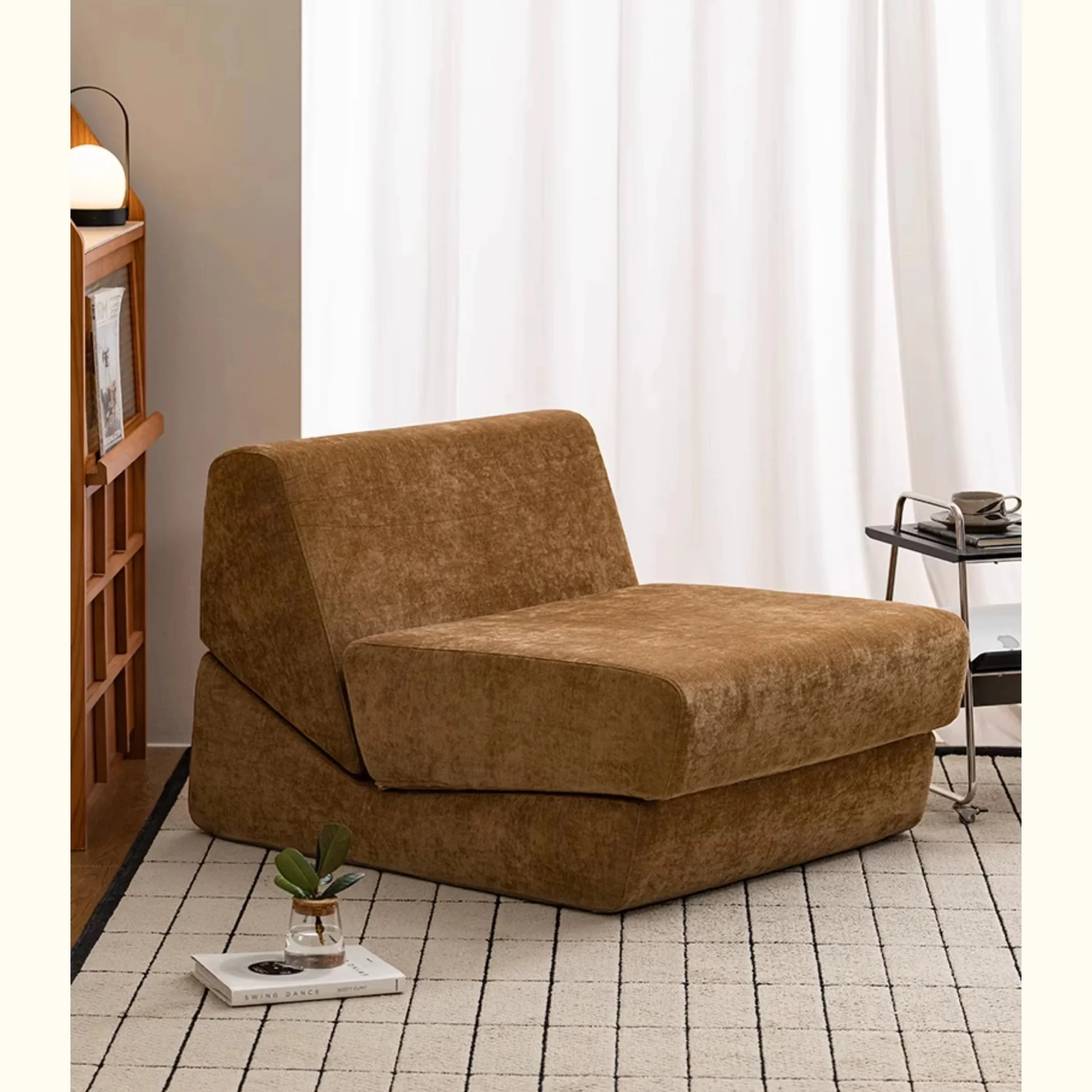 ！@Vacuum Compression Antique Style Retro Color Single Person Fabric Sofa, Small-sized Living Room Folding Dual-use Sofa Bed