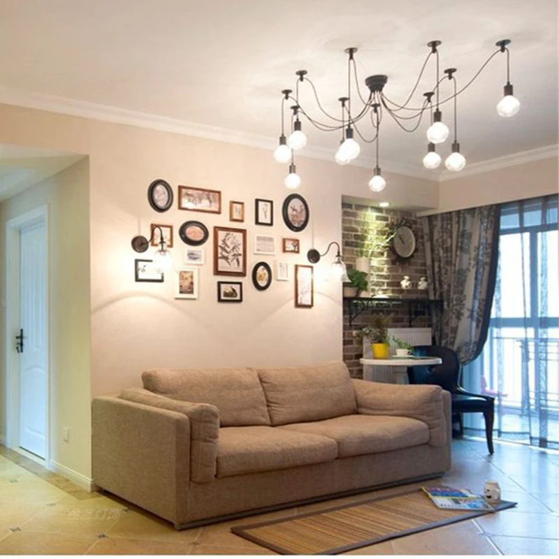 Modern large spider ceiling chandelier E27 black retro chandelier, DIY shape dining room living room bedroom hotel lamps