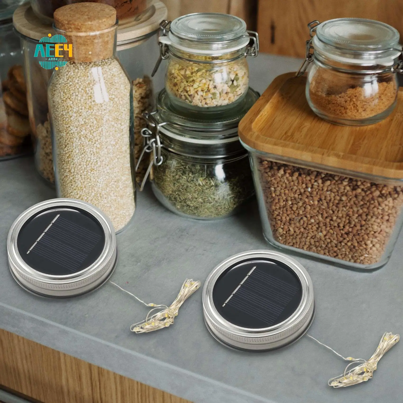 

AEE4-Solar Jar Lid Lights, 6 Pack 20 Led String Fairy Star Firefly Jar Lids Lights,6 Hangers Included(Jars Not Included), Patio