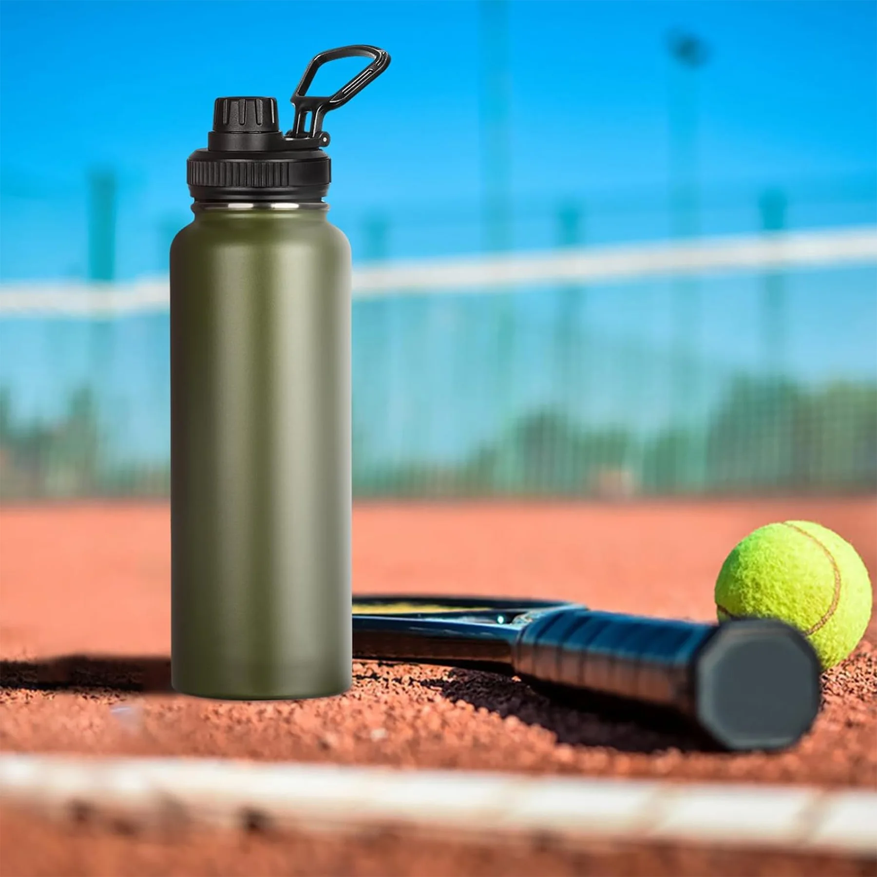 1 32oz Sports Portable Water Bottle, Suitable for Outdoor Camping and Other Sports, Cold-Keeping Bottle, Space Bottle, Wide-Mouth Bottle, with Three-Finger Lid, Cycling Water Bottle