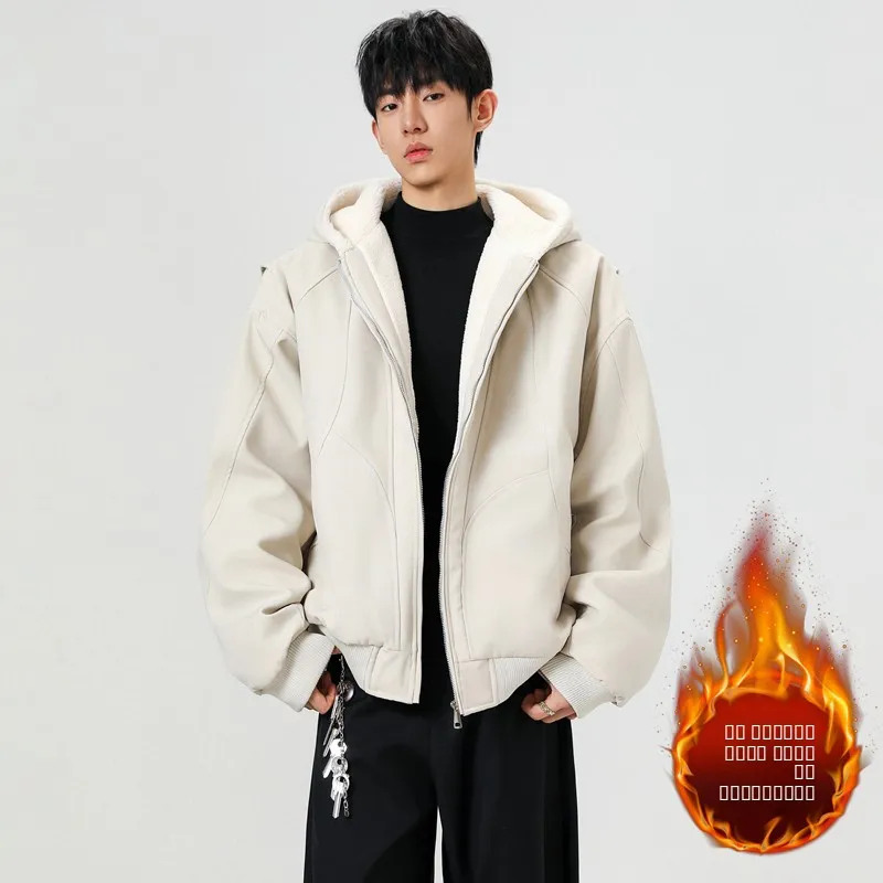 

Thiened Faux Fur Collar down Jaet Youthful Sle Warmth Stand Fit Long Sve Zipper Closure Cotton Coat for Couples