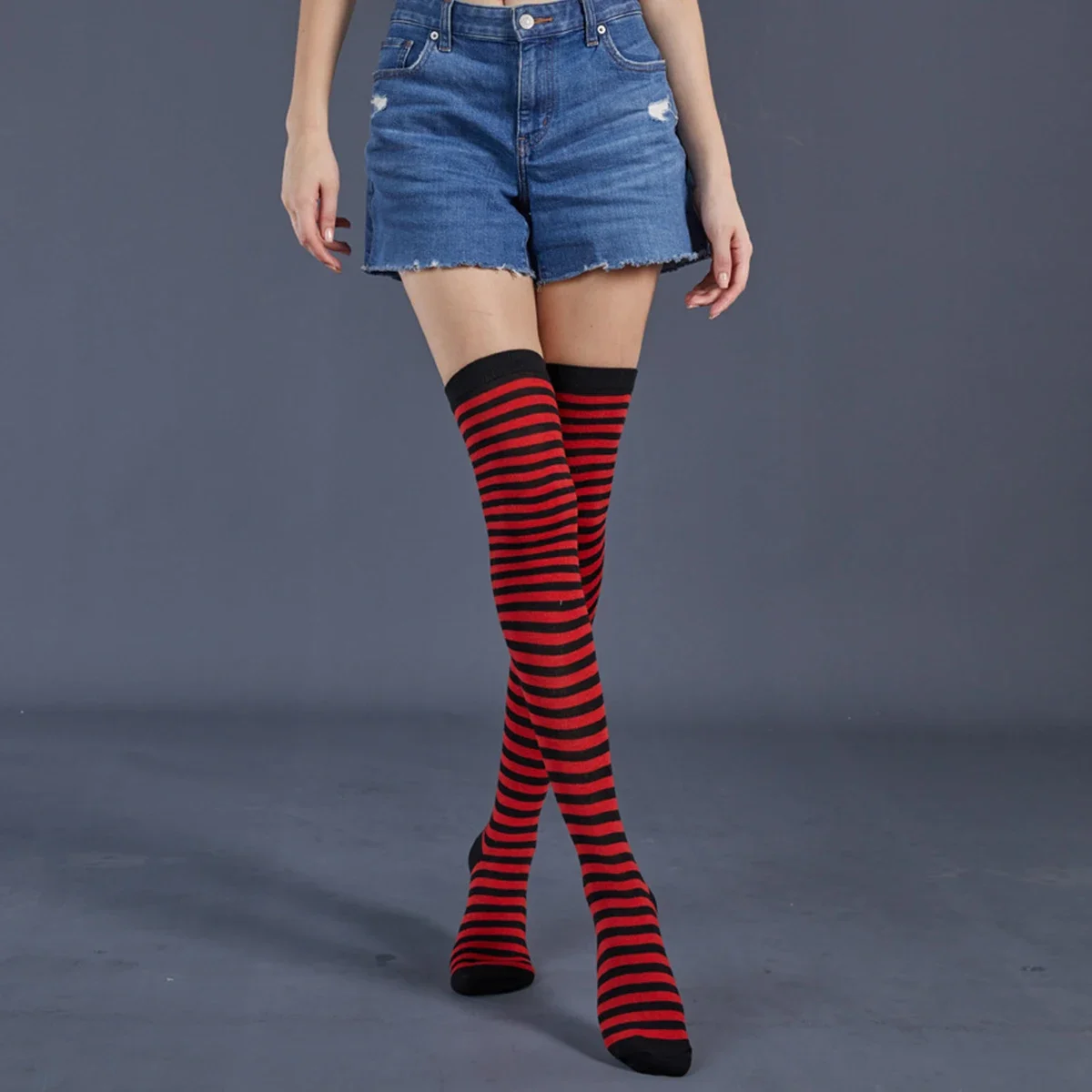 

A Pair of Womens Rainbow Knee-length Halloween Costumes Perform A Dance-striped Universal Sock for All Seasons