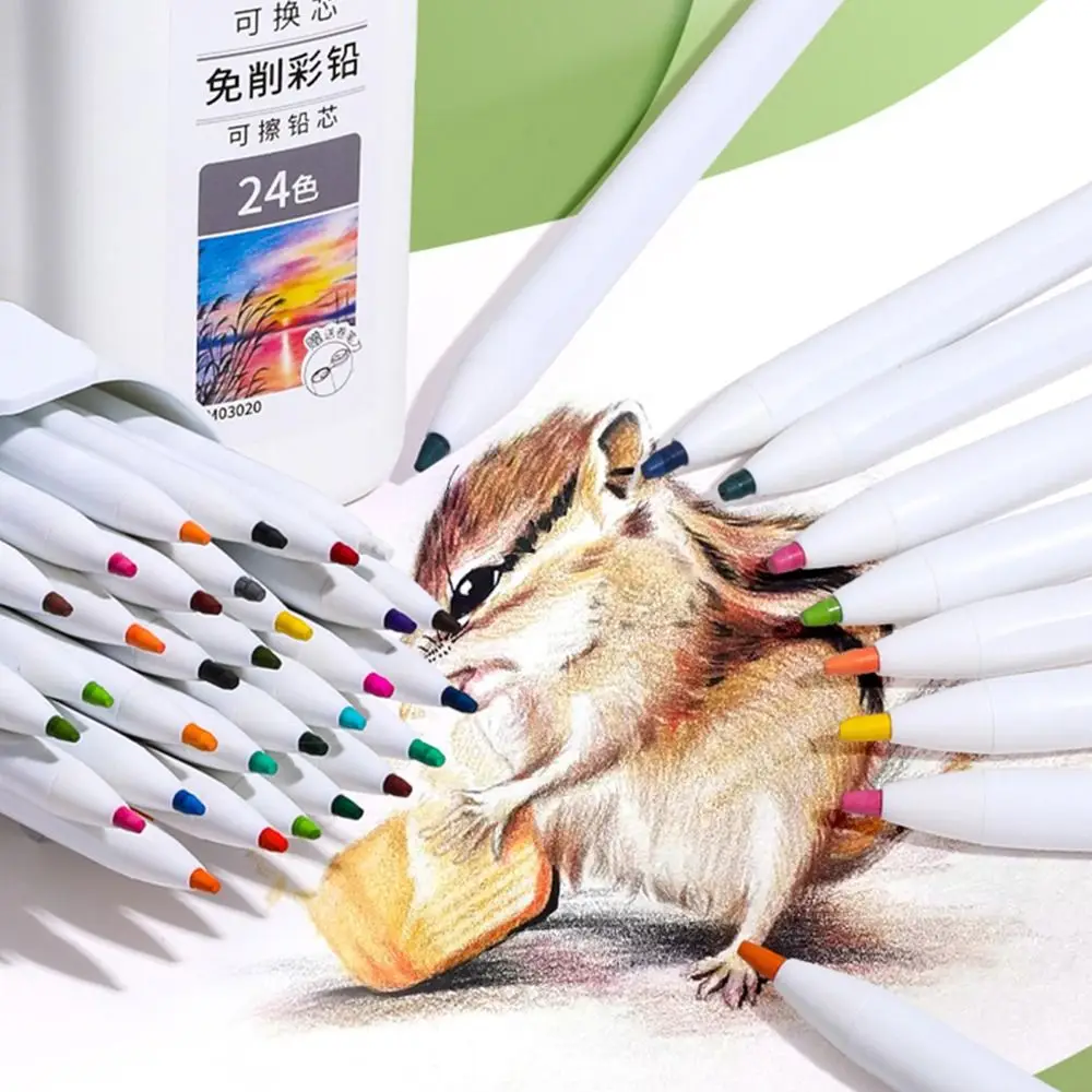 Non Sharpening Colored Pencil Replaceable Refill Oil Based Propelling Pencil 12/18/24/36 Colors Erasable Mechanical Pencil