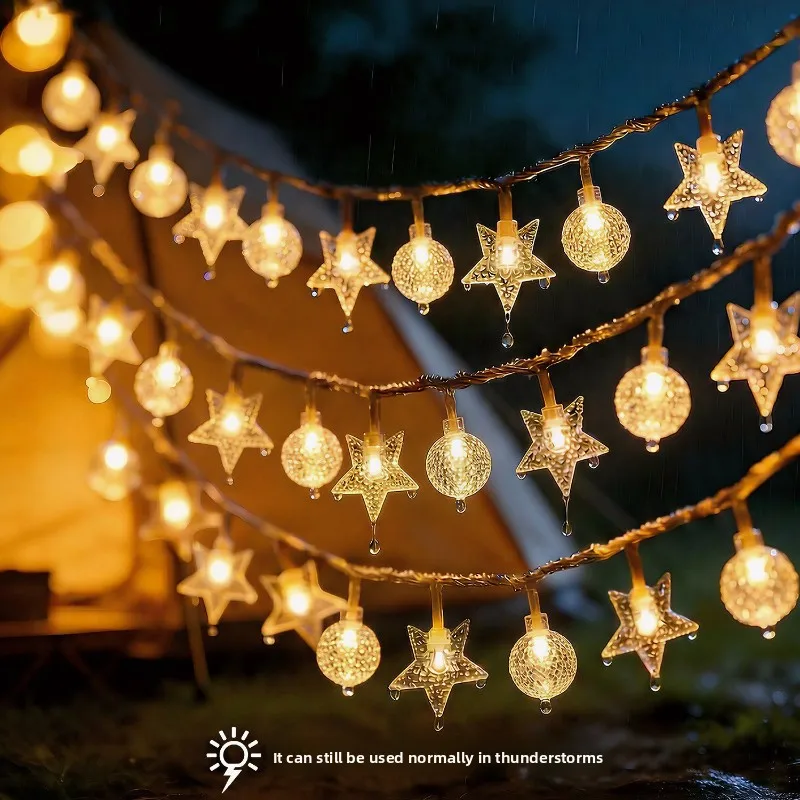 Solar Planet LED String Lights, Waterproof Colorful Fairy Lights for Outdoor Camping Canopy Night Market Stall Decoration
