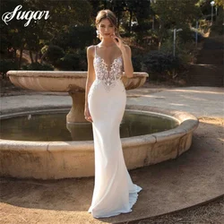 Sexy Mermaid Wedding Dresses 2023 Spaghetti Straps Appliques Lace Beach Bride Dress Backless Boho Wedding Gown vestido novia