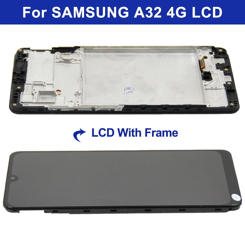 AMOLED Screen for Samsung Galaxy A32 A325 A325F A325M Lcd Display Digital Touch Screen with Frame Replacement with Fingerprint