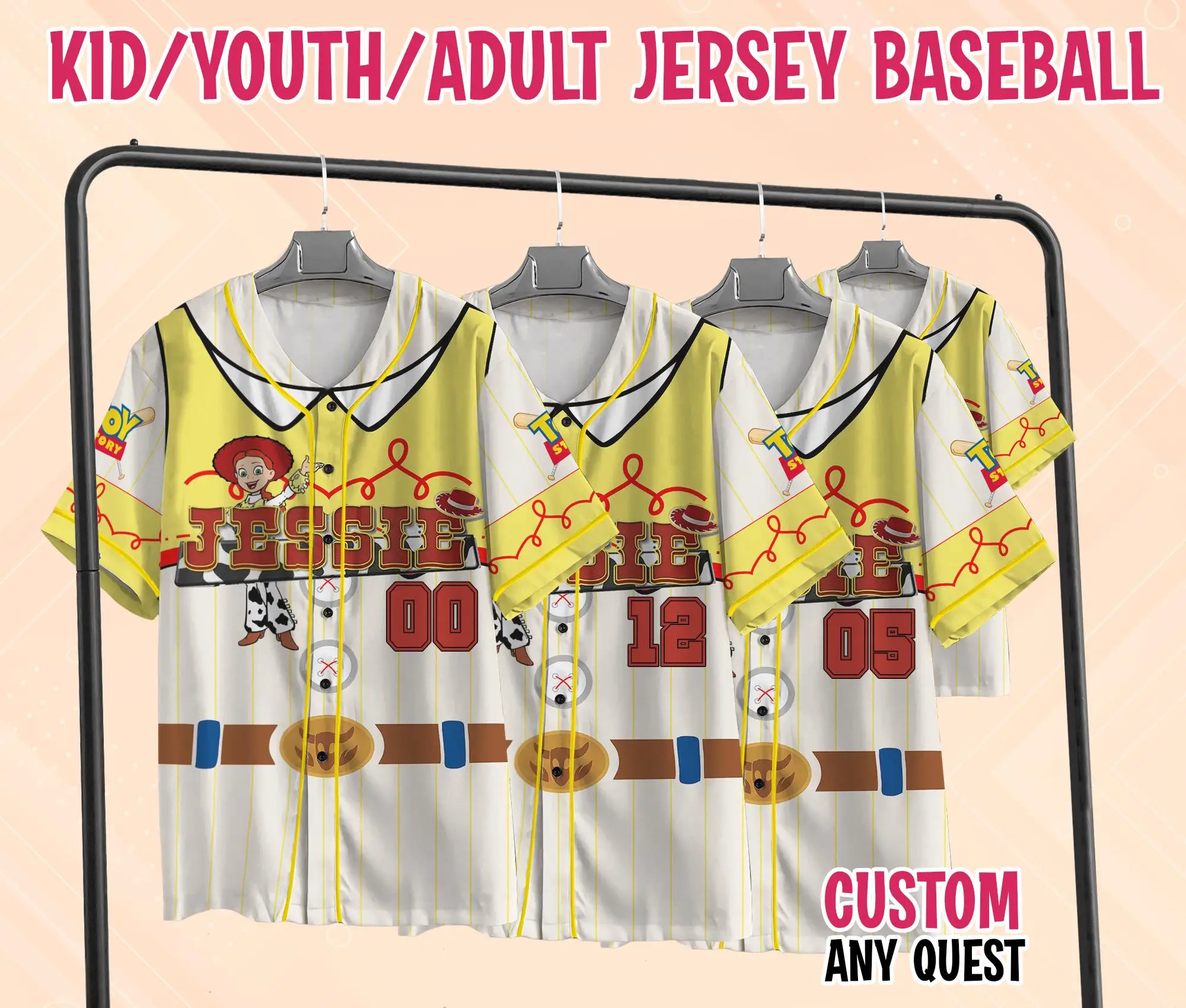 

Custom Disney Toy Story Jessie Baseball Shrit Kids Youth Adult 2025 Baseball Toy Story Baseball Shirts Disfraz De Hombre