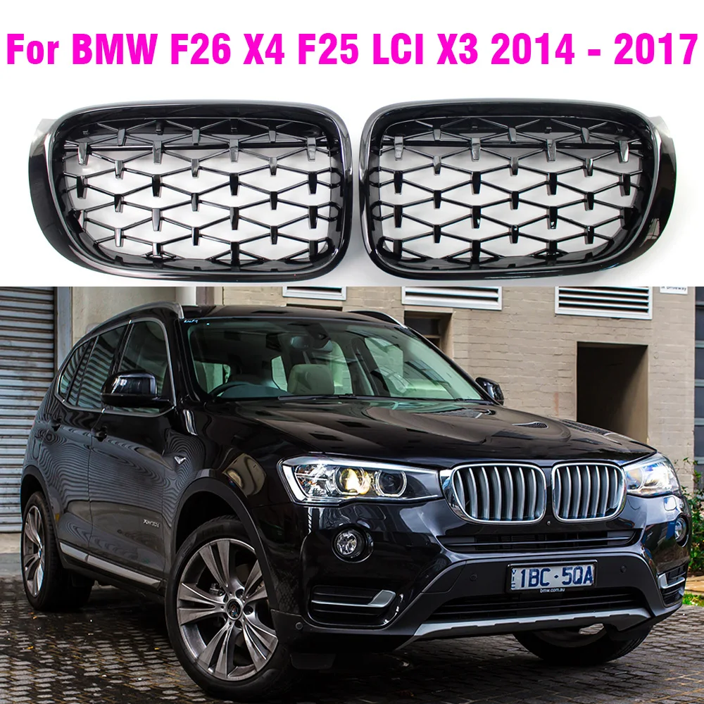 

Gloss Black Diamond Kidney Grilles Meteor Style Front Bumper For BMW F26 X4 F25 LCI X3 Facelift 2014-2018 Car Style Accessories