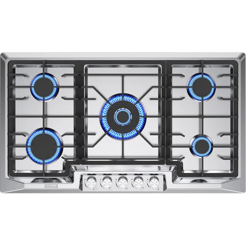 Empava EMPV-36GC23 36 Inch Stainless Steel Gas Cooktop Professional 5 Italy Sabaf Burners Stove Top Certified