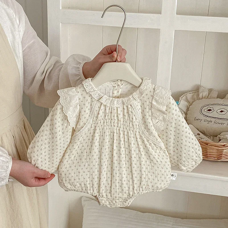 

2026 New Spring Newborn Baby Girls Bodysuits Long Sleeved Cotton Print Infant Baby Girls Jumpsuit 0-24M Children Clothes