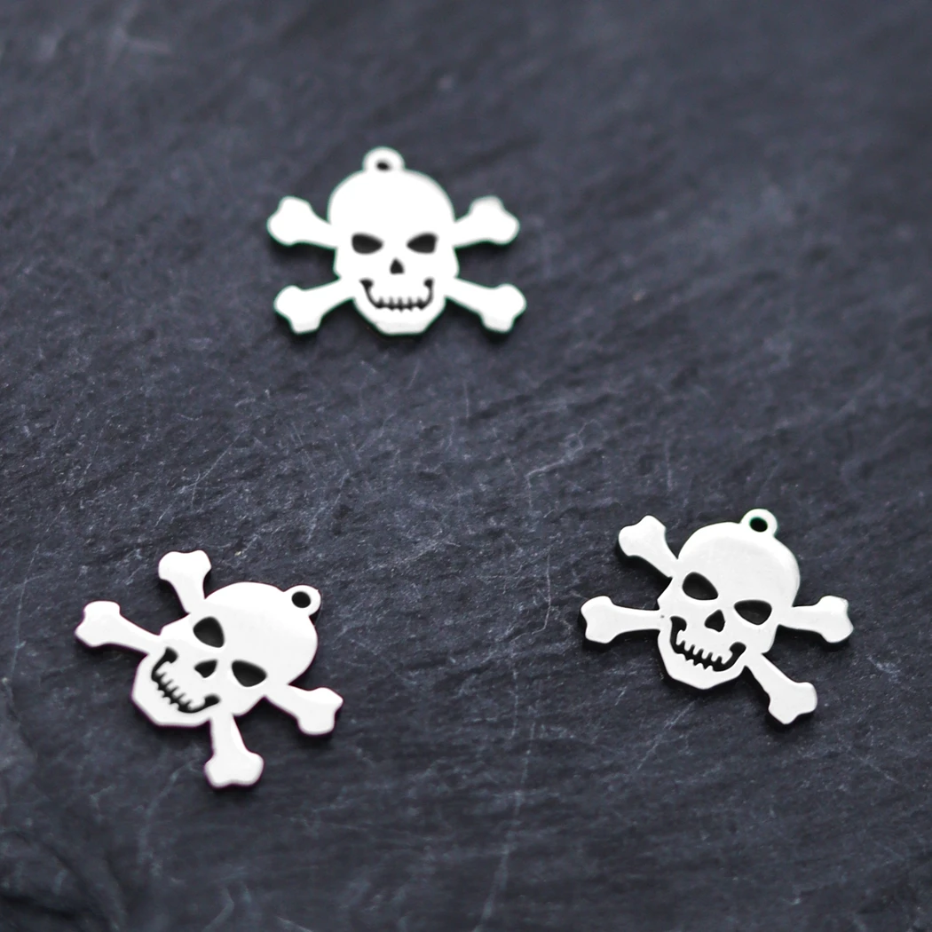 3pcs Skull Skeleton Charms Halloween Pendants Handmade Decoration Stainless Steel For DIY Jewelry Making Findings