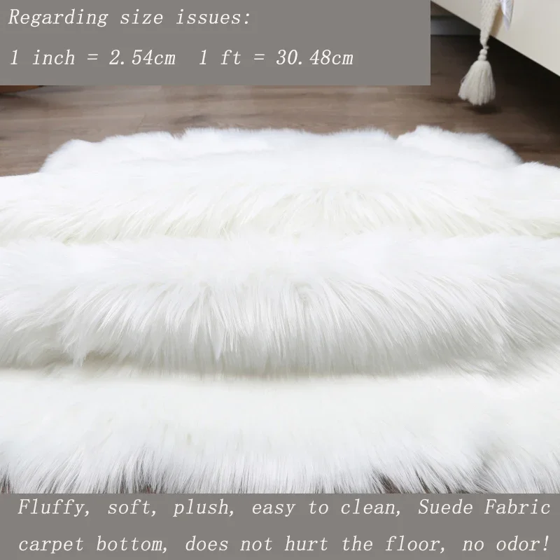 Plush White Sheepskin Bedroom Carpet Rug - Long Hair Bedside Mat for Cozy Living Room, Kids Carpets