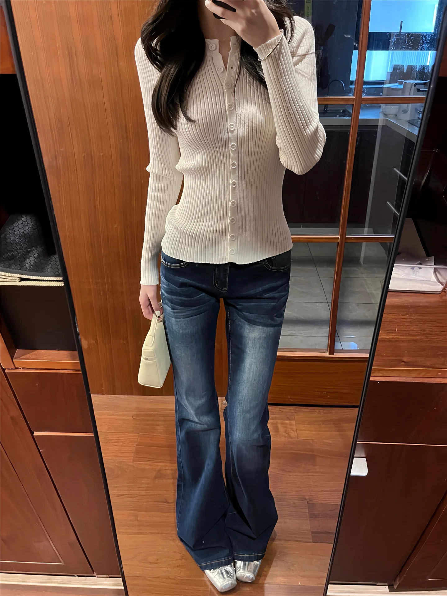 

American Style Low Waist Bell Bottom Jeans Women's Extended Length Slimming Fashionable Floor Length Pants Casual Cotton