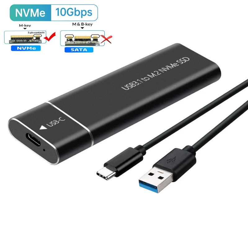 kebidu Dual Protocol M2 SSD-Gehäuse M.2 NVMe SATA SSD-Gehäuseadapter 10 Gbit/s USB 3.1 Typ C externes Gehäuse unterstützt M- und B&M-Tasten 5