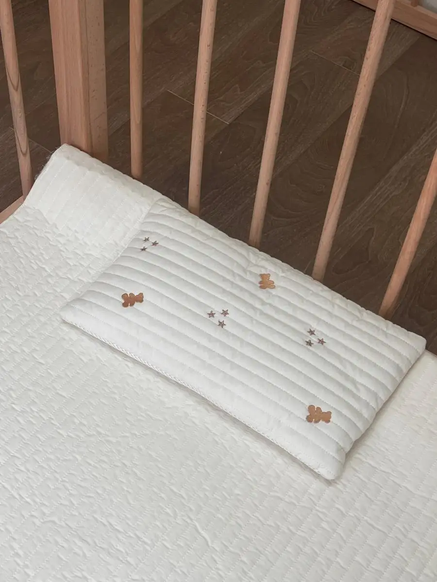 1 Uds. Almohada para bebé, almohada plana transpirable de algodón con bordado blanco, almohada para recién nacido, almohada para siesta de jardín de infantes adecuada para uso diario