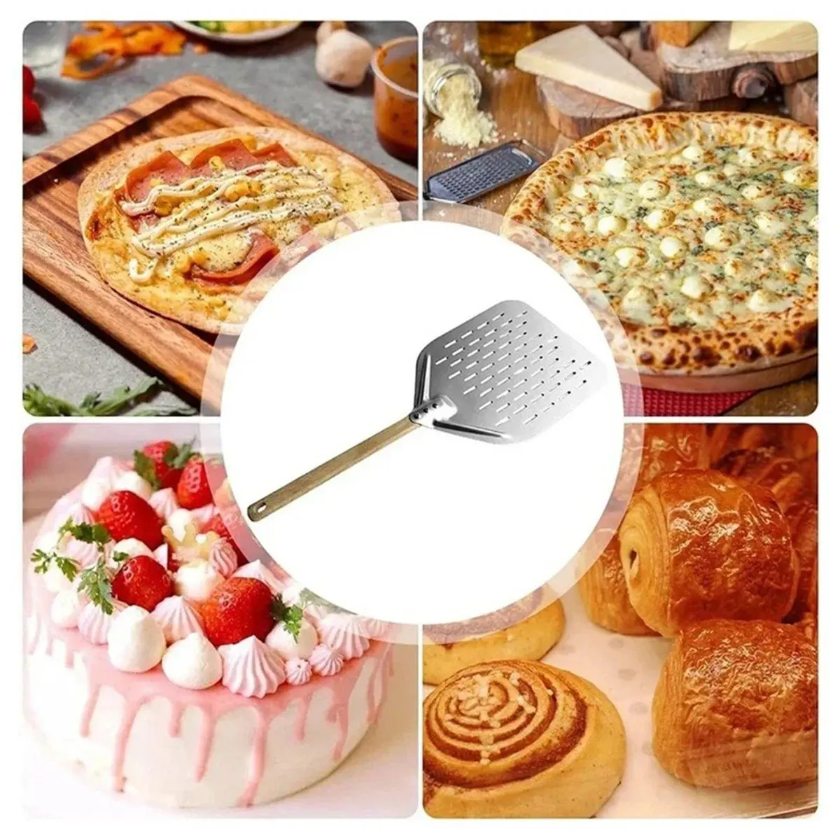 12 Inch Pizza Shovel Metal Non-Stick Pizza Peel with Wood Handle Transfer Tray for Homemade Baking Pizza Cake Tools