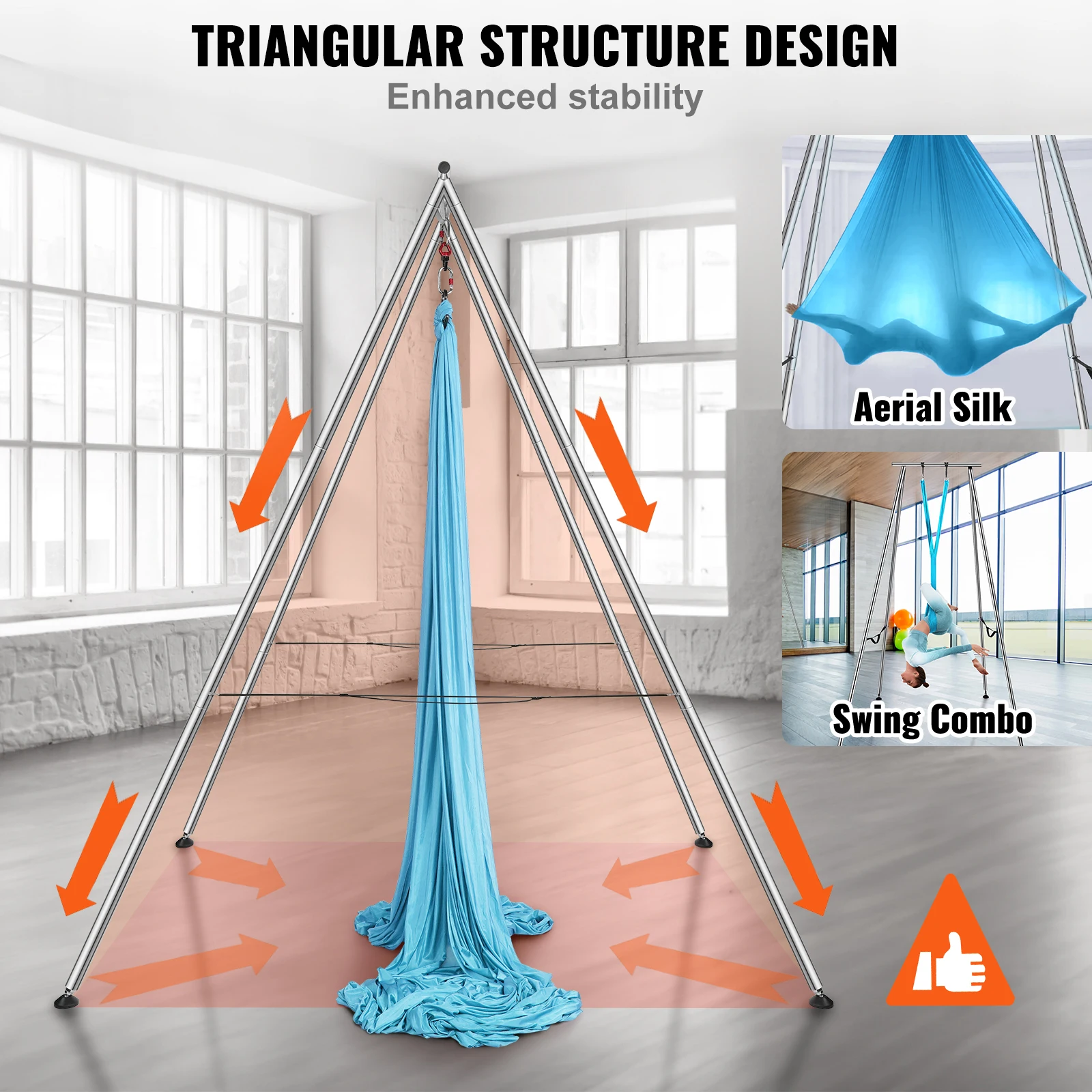 VEVOR Aerial Yoga Frame & Hammock 9.67 ft   Yoga Swing Stand W/13.1 Yards Aerial Hammock Max 551lbs Yoga Rig for Indoor Outdoor